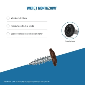 Wkręt montażowy Info-GLOBAL MC 4,2×16 mm, kolory RAL, 500 szt.